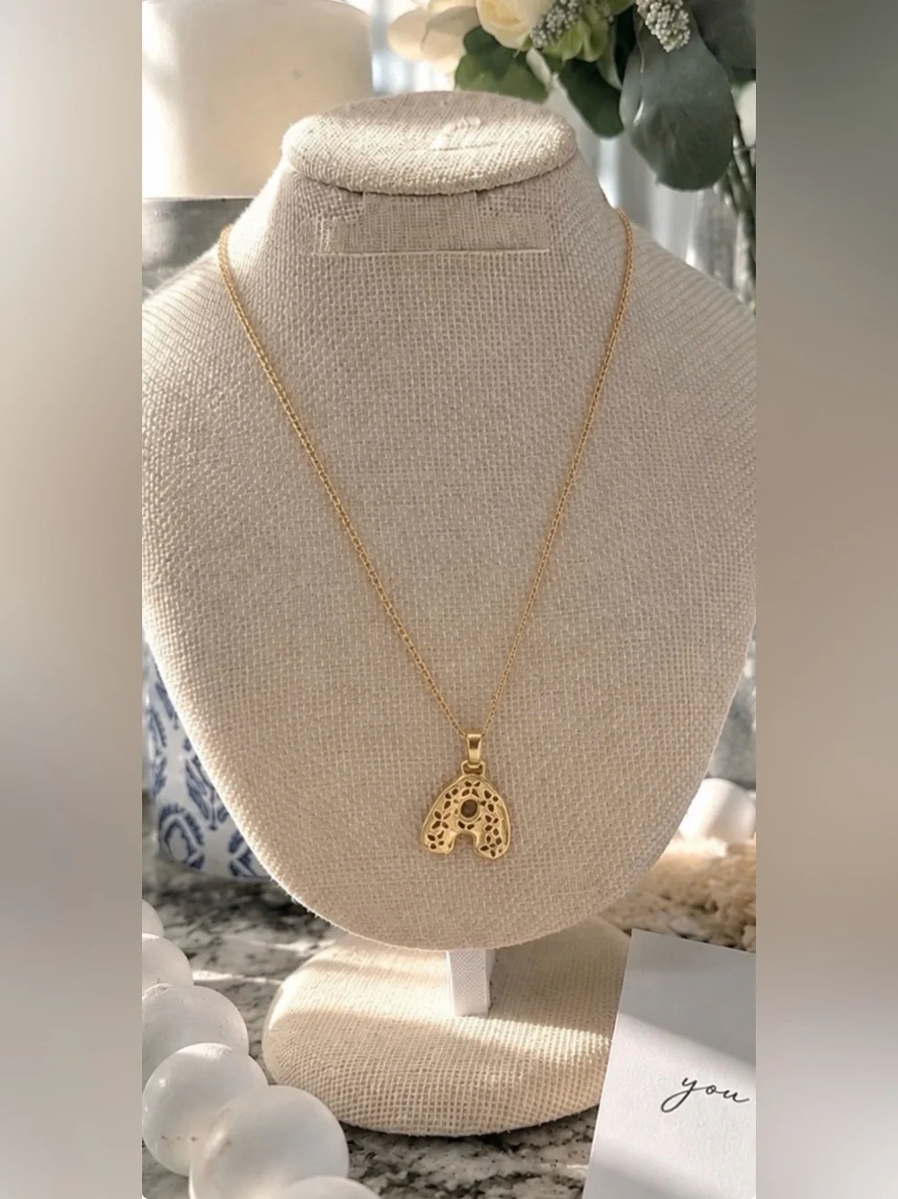 Gold Tone Filigree Letter A Initial Pendant Necklace Delicate Chain